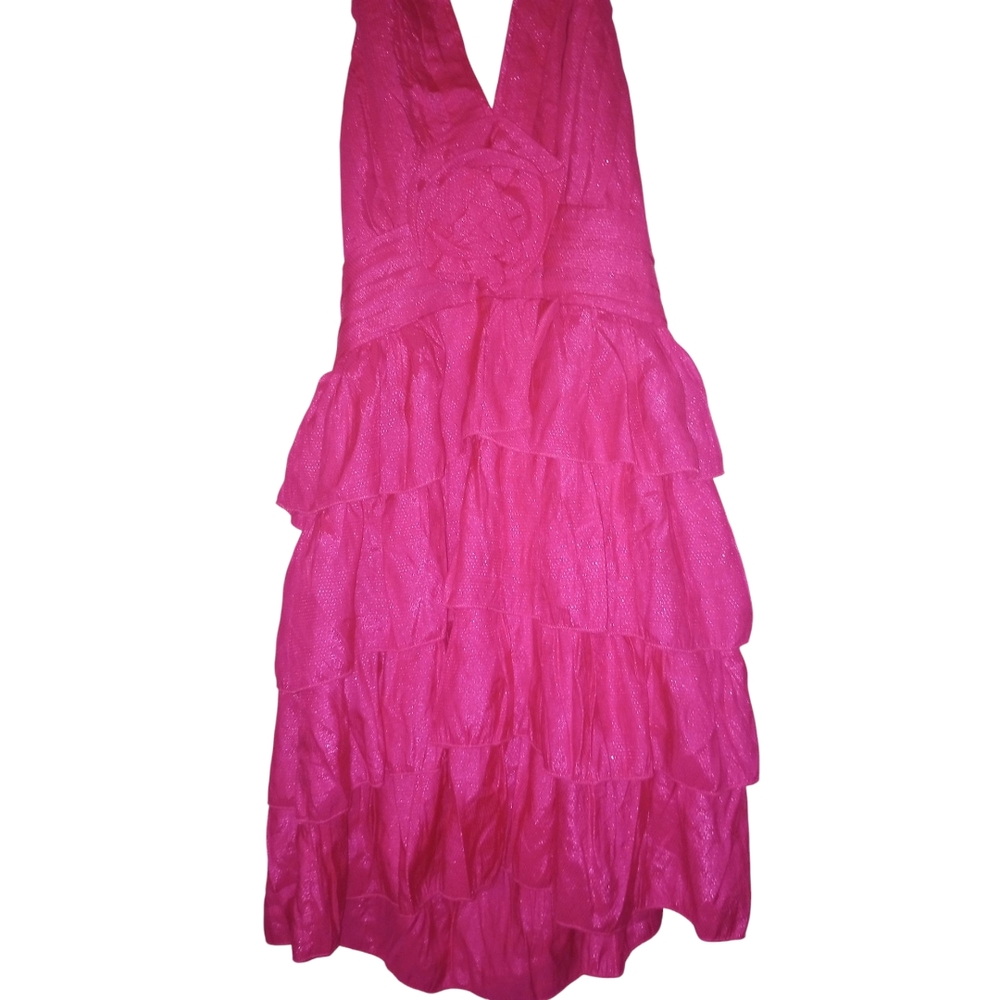 Aggie Ruffled Rose Pink Halter Neck Ruffle Dress Size S - Picture 3 of 4